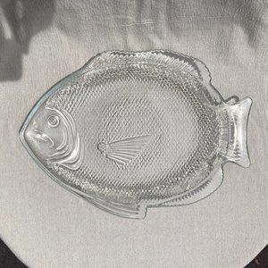 Vintage Embossed Glass Fish Shaped Platter Oven Proof U.S.A.